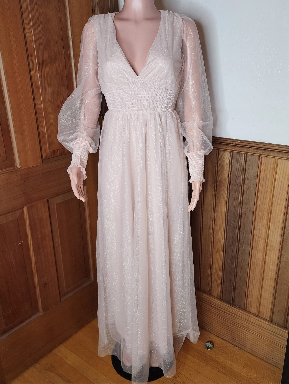 Baltic Born Dusty Blush Sheer Long-Sleeve Maxi Dress